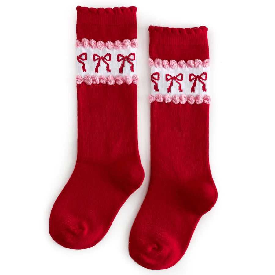 RTS: Little Stocking Co. Valentines Bow Scalloped Knee High Socks