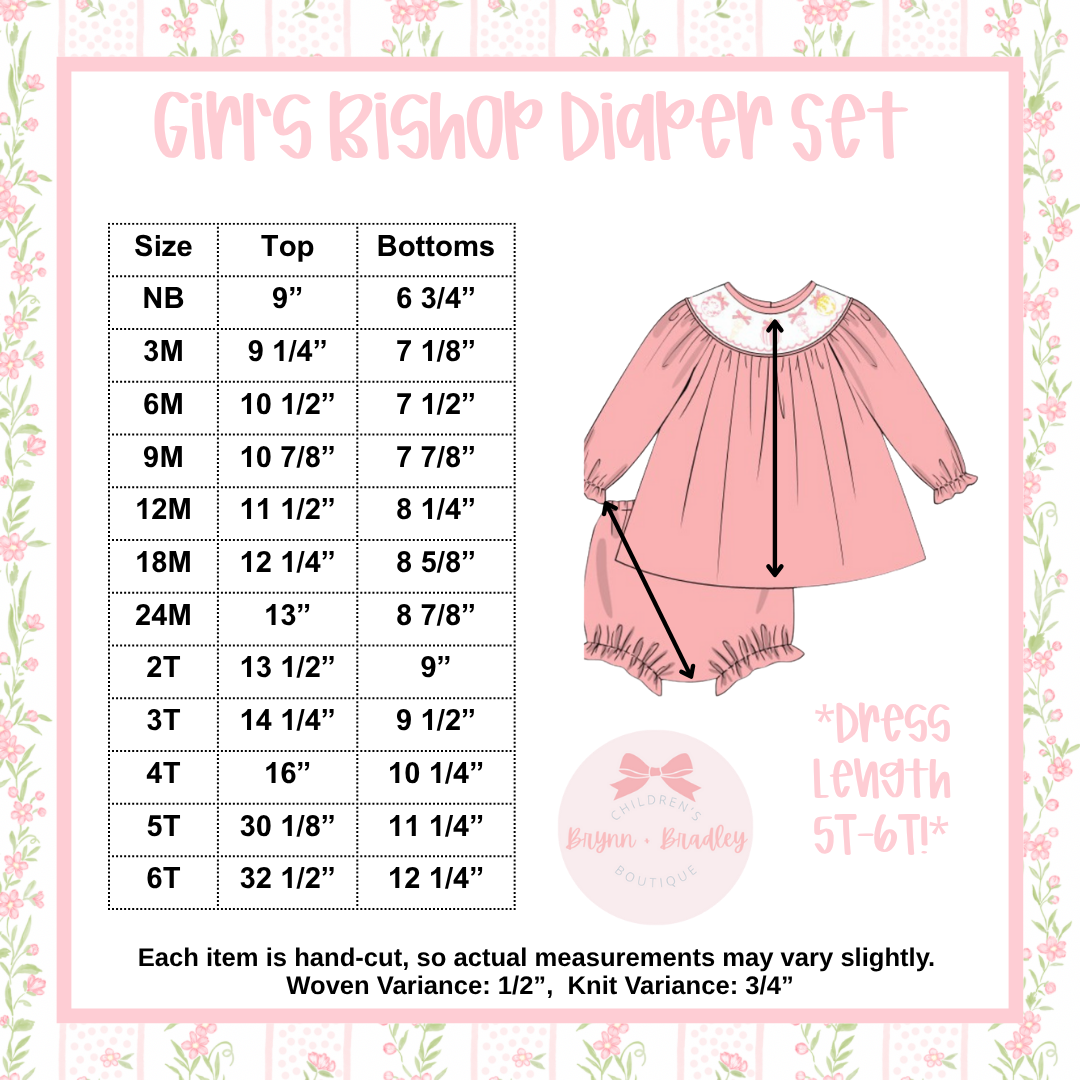 RTS: Smocked Pearl Crosses Girl Diaper Set **Dress Length 5T-6T!**