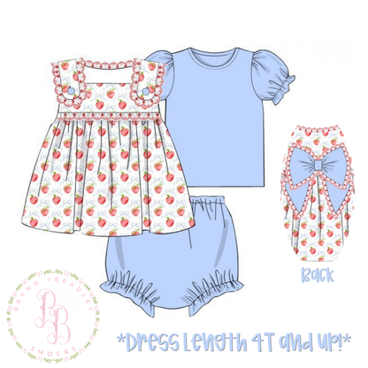 RTS: Apples + Bows Girl Diaper Set + Dress