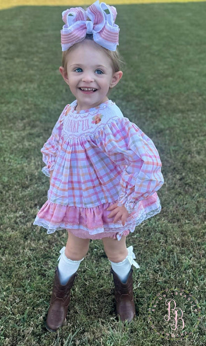 RTS: Plaid Smocked Turkeys Girl Diaper Set + Dress