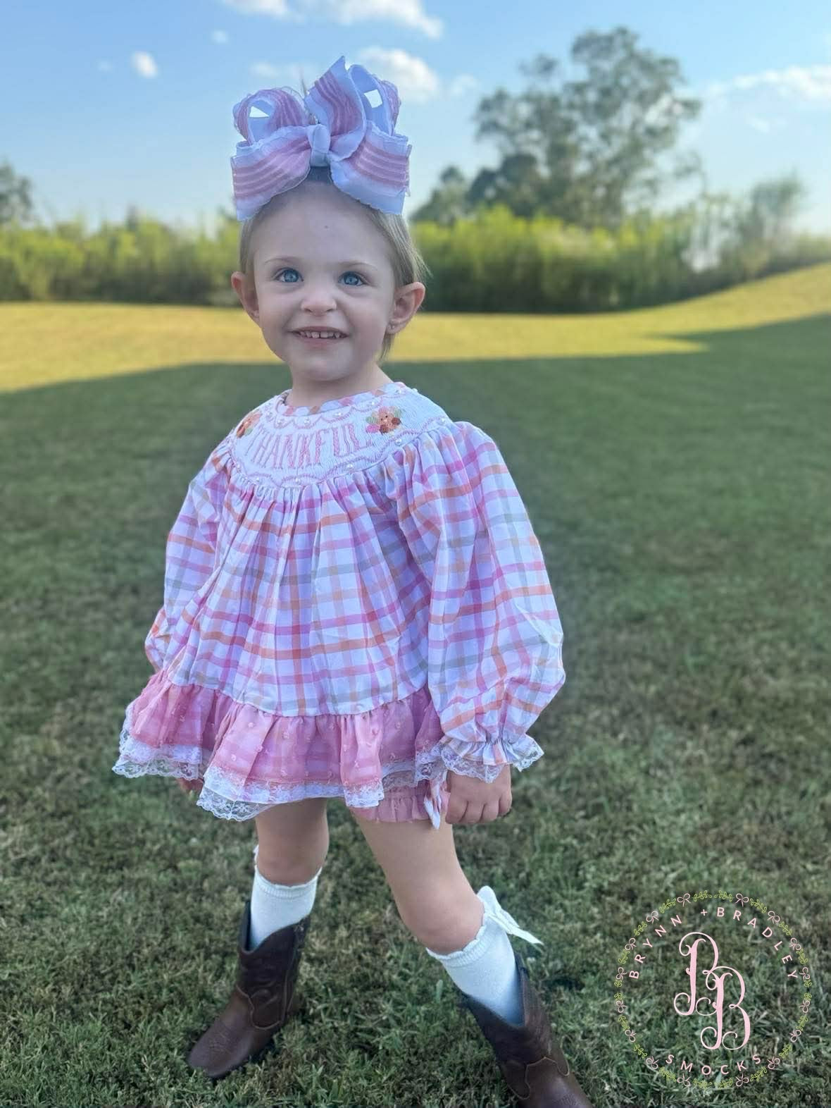 RTS: Plaid Smocked Turkeys Girl Diaper Set + Dress