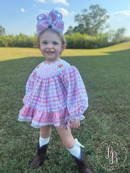 RTS: Plaid Smocked Turkeys Girl Diaper Set + Dress