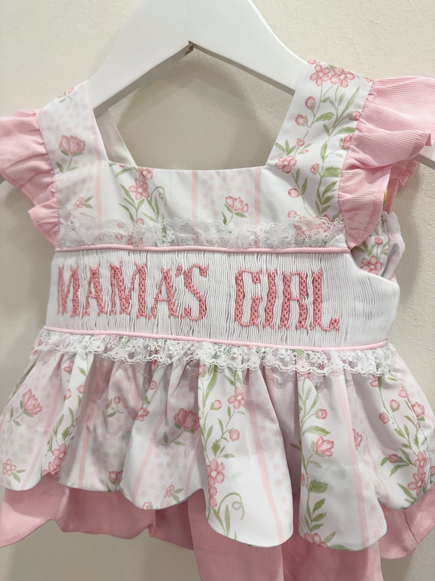 RTS: Emersyn’s Floral “Mama’s Girl” Girl Diaper Set + Dress