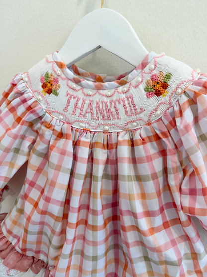 RTS: Plaid Smocked Turkeys Girl Skirted Bubble