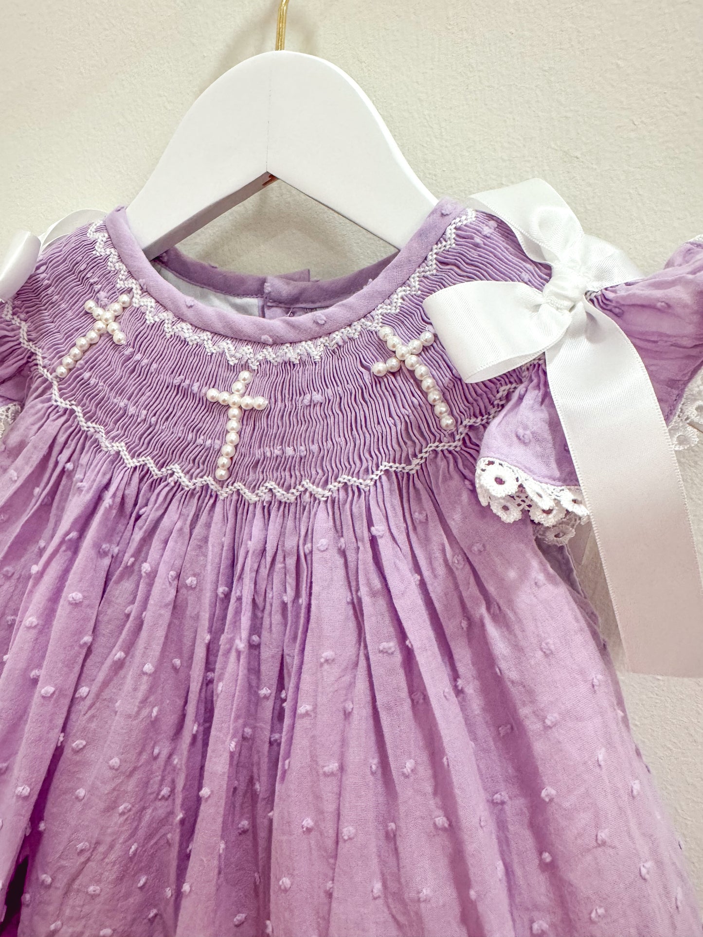 RTS: Smocked Pearl Crosses Girl Diaper Set **Dress Length 5T-6T!**