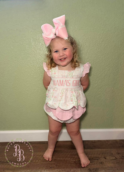 RTS: Emersyn’s Floral “Mama’s Girl” Girl Diaper Set + Dress