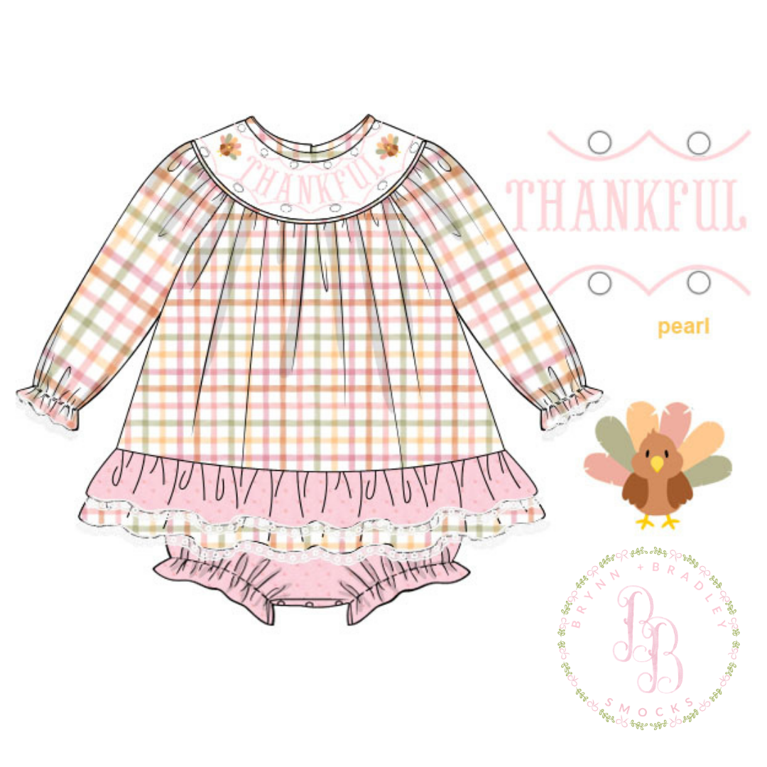 RTS: Plaid Smocked Turkeys Girl Skirted Bubble