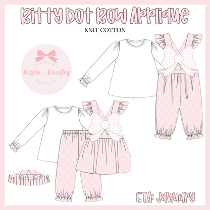 RTS: Bitty Dot Bow Appliqué Girl Pants Set