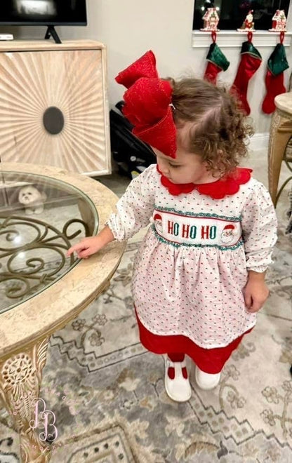 PO29: White Santa Name Smocks Girl Skirted Bubble