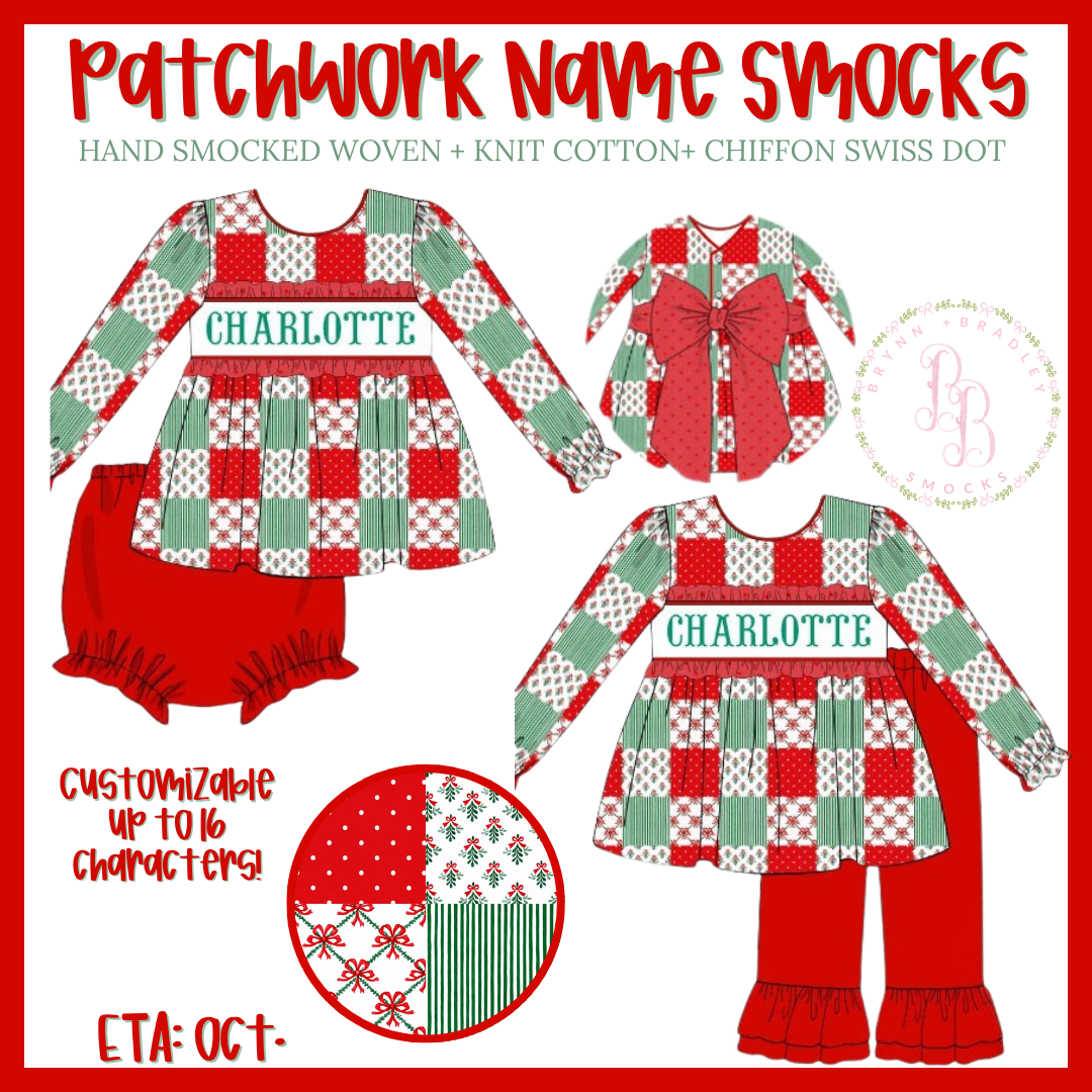 PO30: Patchwork Name Smocks Girl Diaper Set- ETA: October