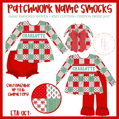 PO30: Patchwork Name Smocks Girl Diaper Set- ETA: October