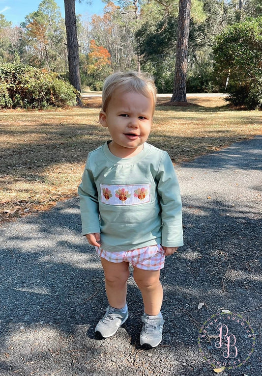 PO28: Plaid Smocked Turkeys Boy Shorts Set