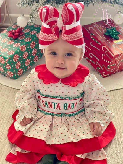 PO29: White Santa Name Smocks Girl Skirted Bubble