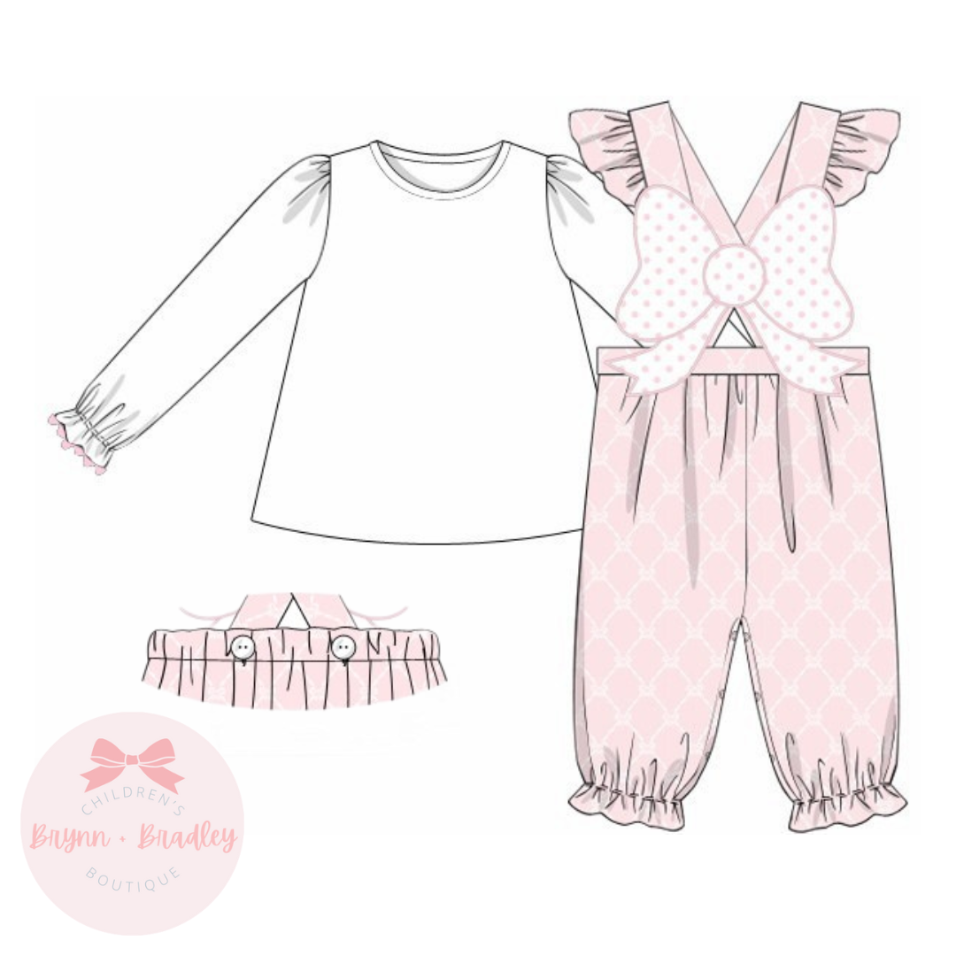 RTS: Bitty Dot Bow Appliqué Girl Romper Set