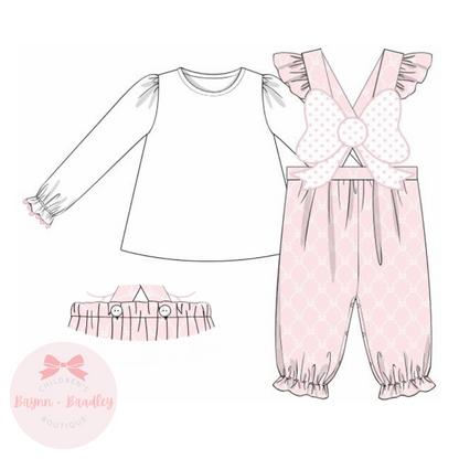 RTS: Bitty Dot Bow Appliqué Girl Romper Set