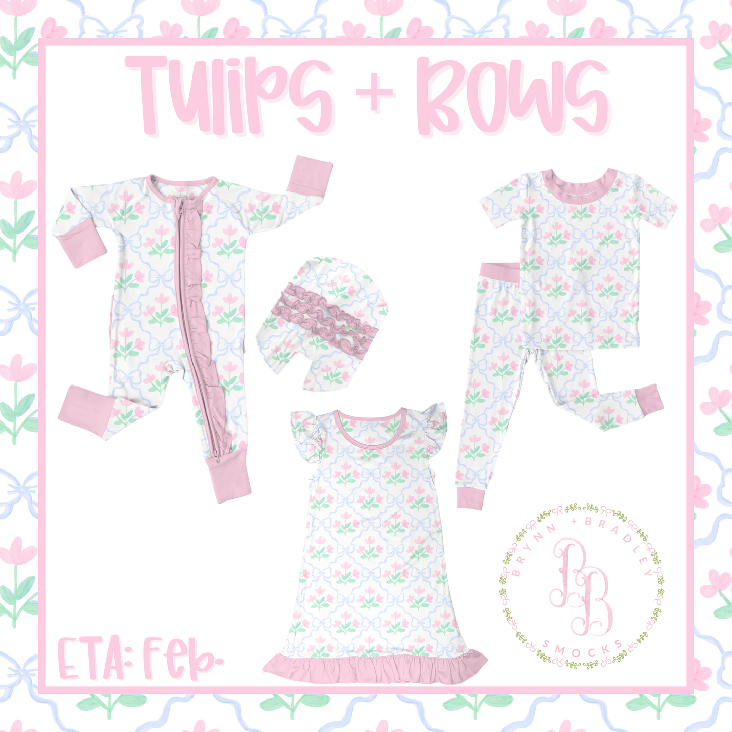 RTS: Tulips + Bows Bamboo Ruffle Zippy