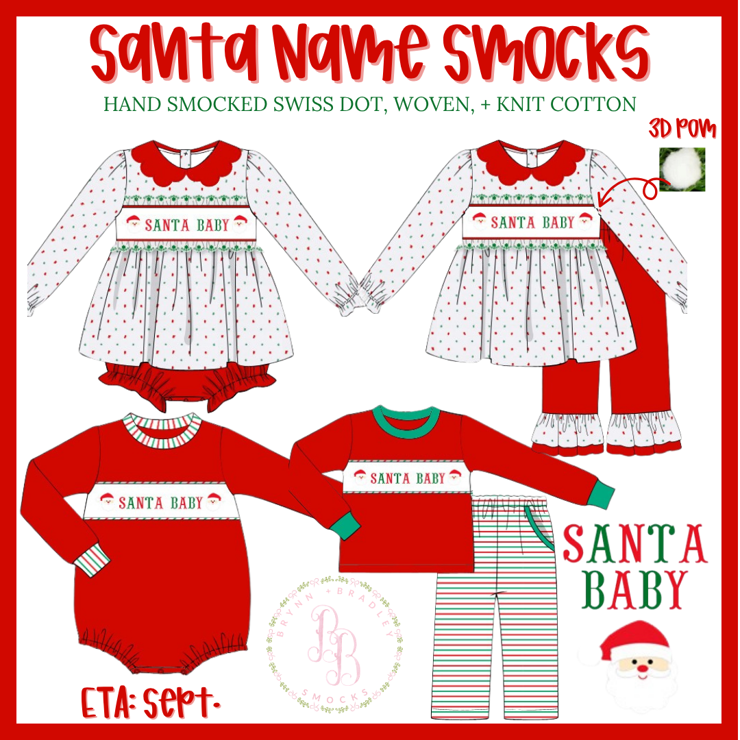 PO29: White Santa Name Smocks Boy Bubble