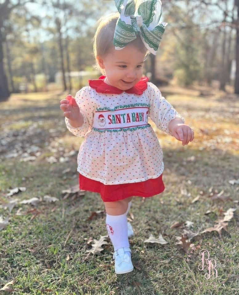 PO29: White Santa Name Smocks Girl Skirted Bubble