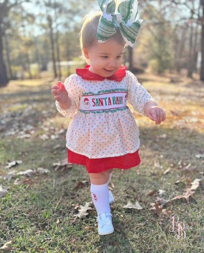 PO29: White Santa Name Smocks Girl Skirted Bubble