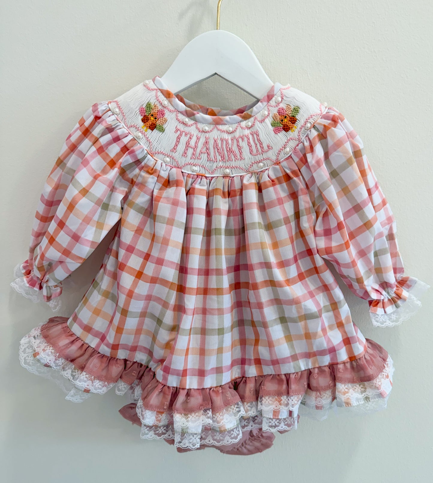 RTS: Plaid Smocked Turkeys Girl Skirted Bubble