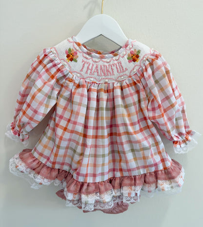 RTS: Plaid Smocked Turkeys Girl Skirted Bubble