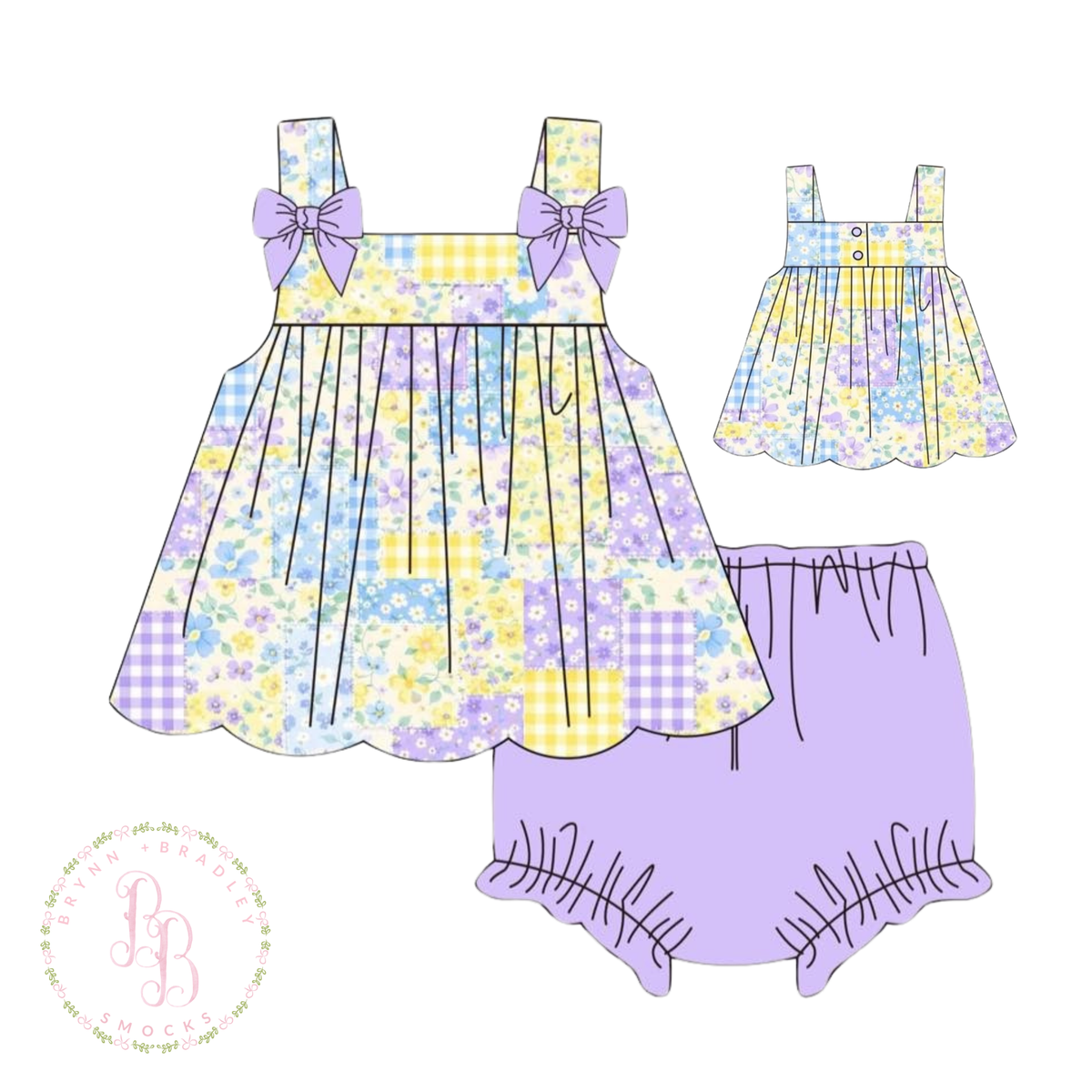 RTS: Purple Patchwork Girl Diaper Set