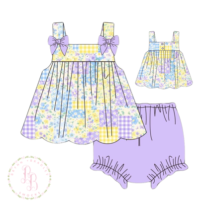 RTS: Purple Patchwork Girl Diaper Set
