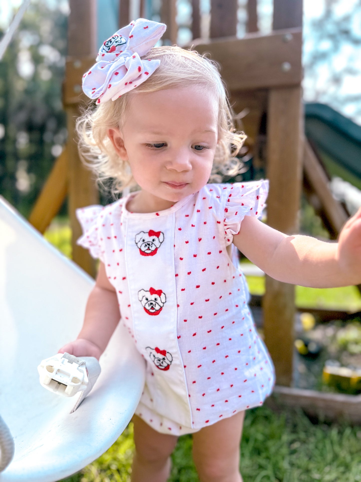 Girl’s Swiss Dot Bulldog Dress