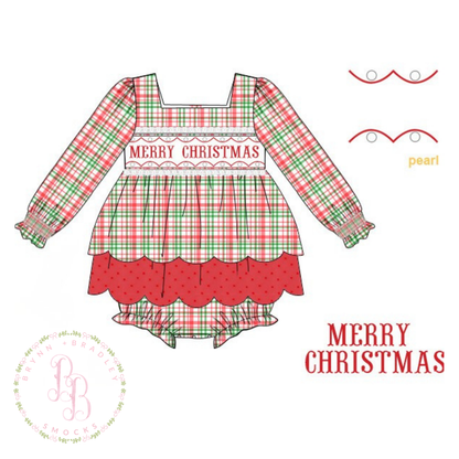PO29: Holiday Plaid + Pearls Girl Skirted Bubble