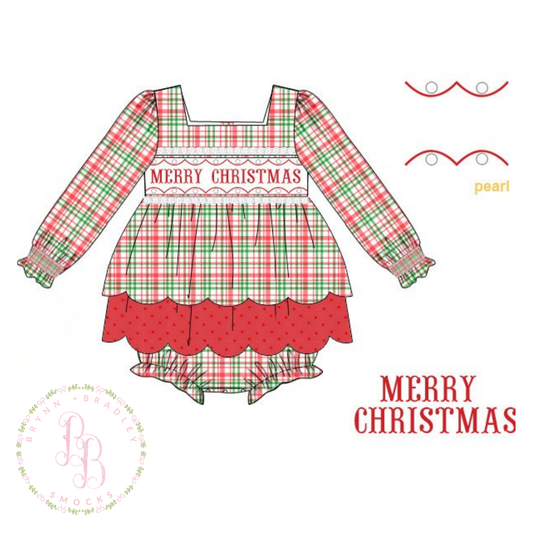 PO29: Holiday Plaid + Pearls Girl Skirted Bubble