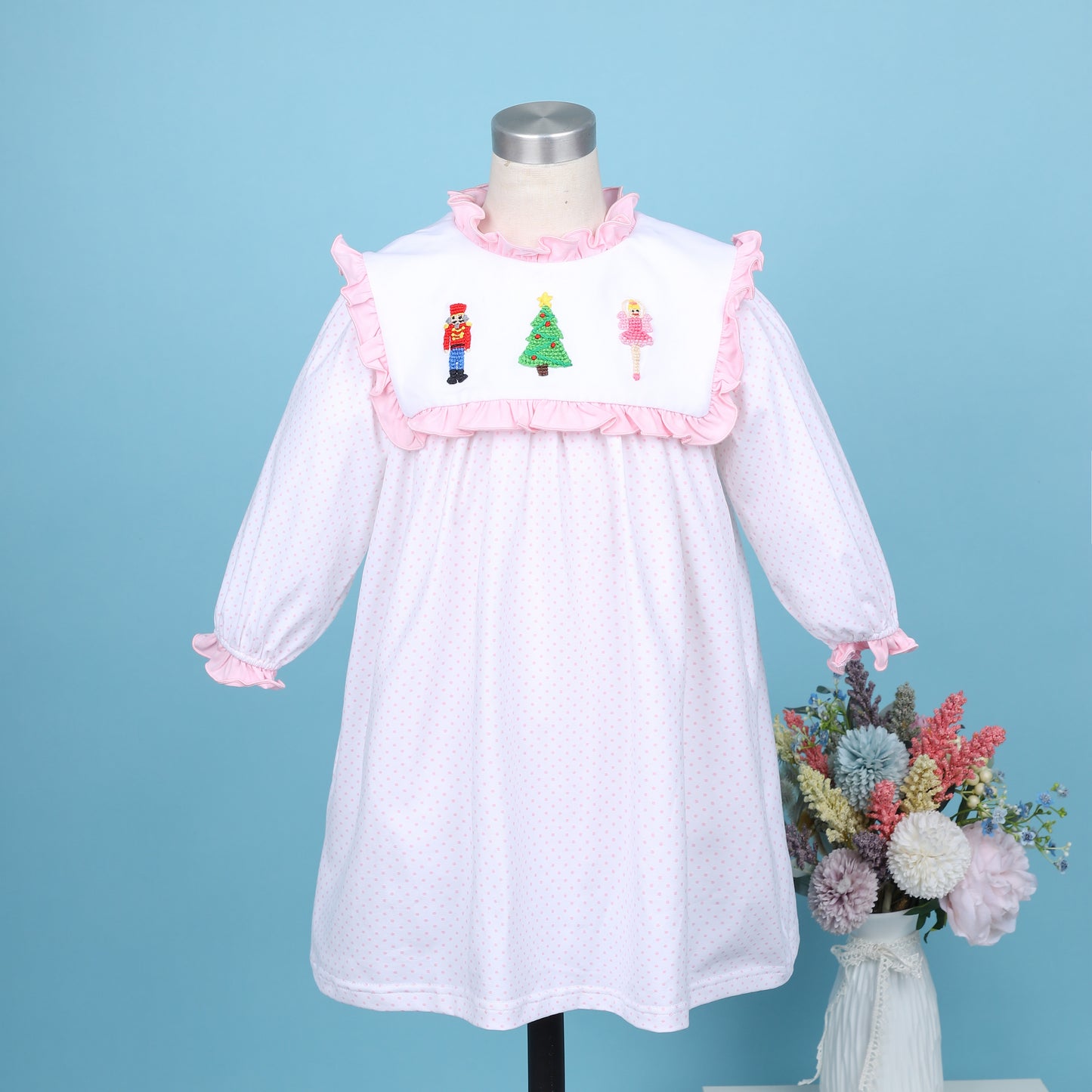 Girl’s French Knot Nutcracker Embroidered Dress