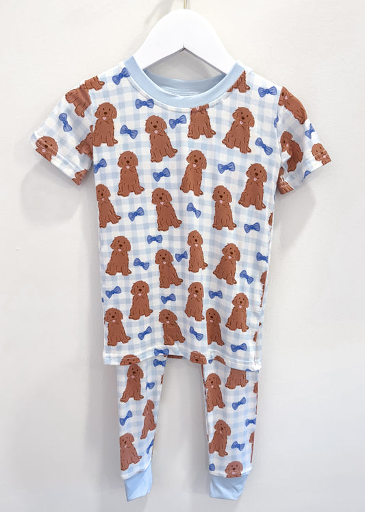 RTS: Blue Doodles Bamboo Short Sleeve Pants Set