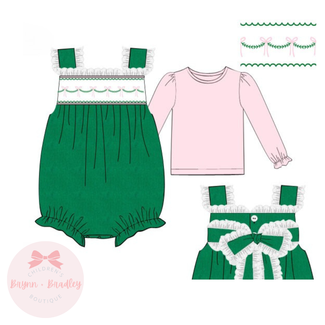 RTS: Girl’s Green Corduroy Bows Bubble Set
