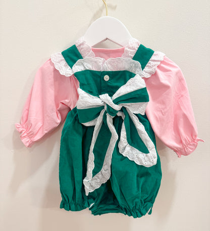 RTS: Girl’s Green Corduroy Bows Bubble Set