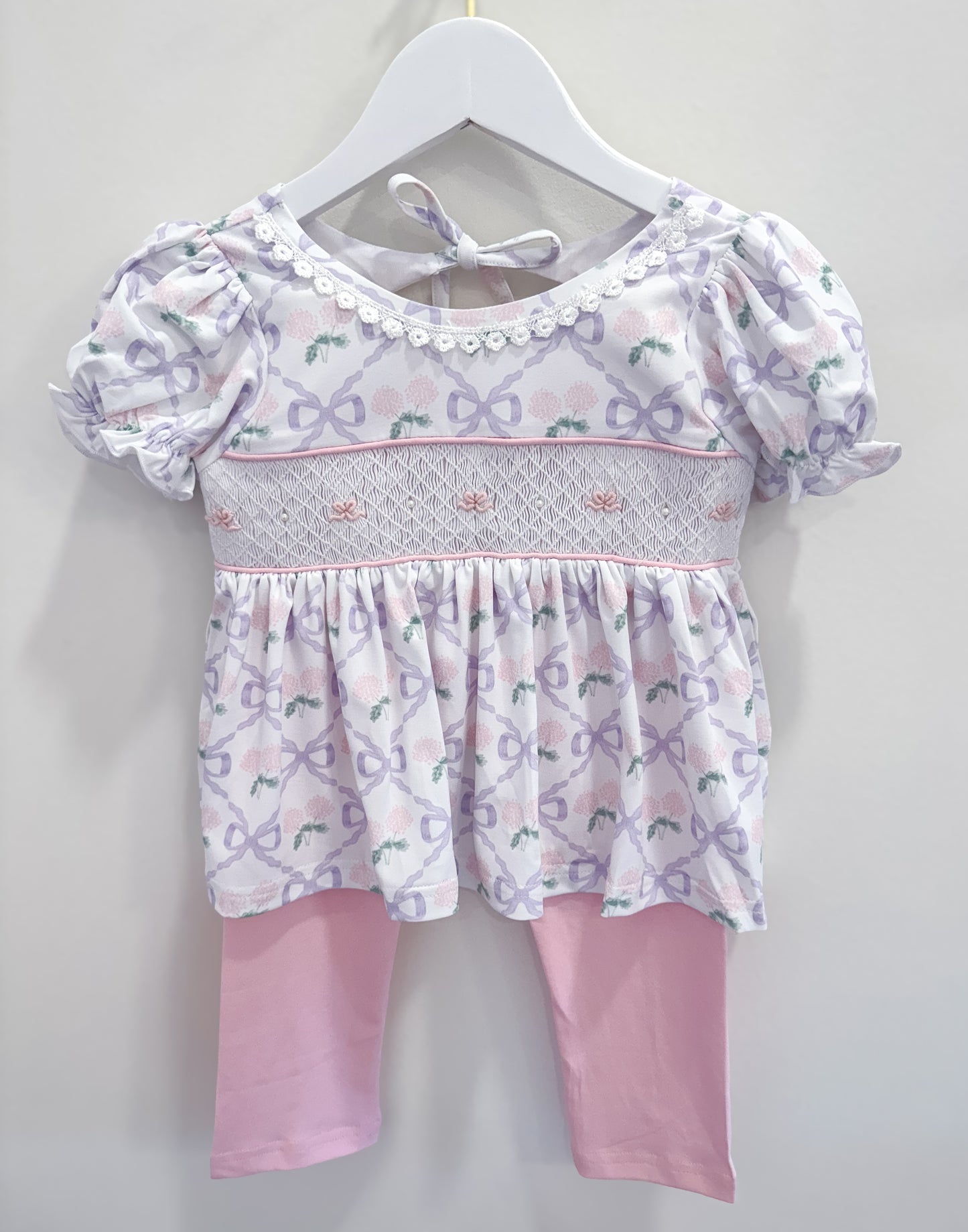 RTS: Hydrangeas + Bows Girl Leggings Set