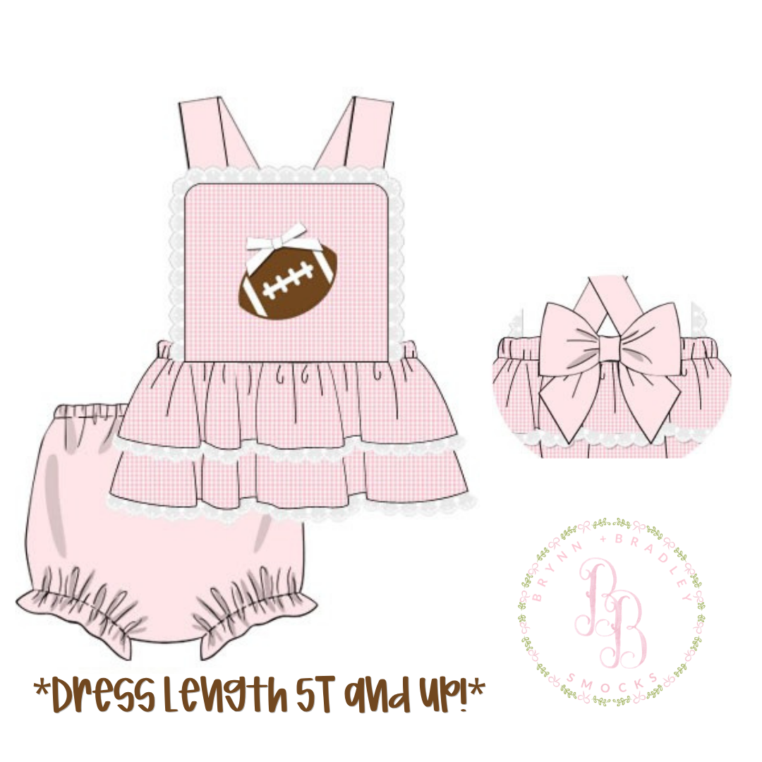 PO28: Gingham Gameday Pink Girl Diaper Set + Dress