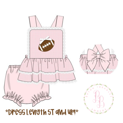 PO28: Gingham Gameday Pink Girl Diaper Set + Dress