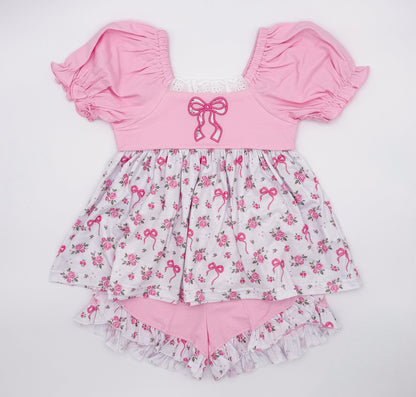 RTS: Roses + Bows Girl Shorts Set