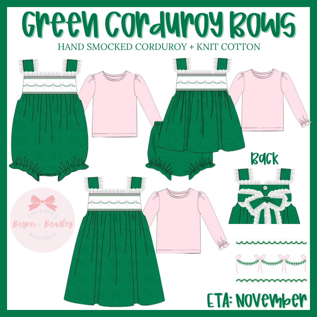 RTS: Girl’s Green Corduroy Bows Bubble Set