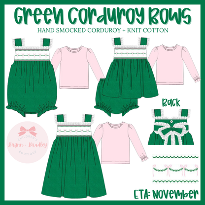 RTS: Girl’s Green Corduroy Bows Bubble Set