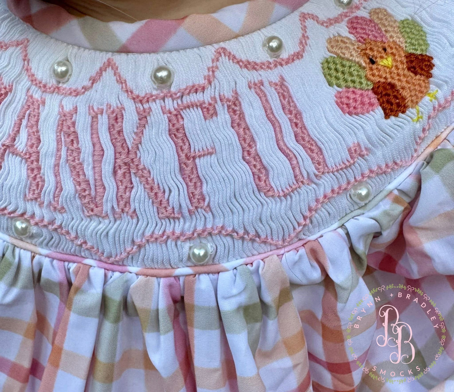 RTS: Plaid Smocked Turkeys Girl Diaper Set + Dress