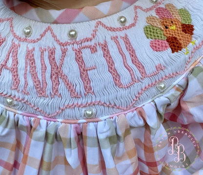 RTS: Plaid Smocked Turkeys Girl Diaper Set + Dress