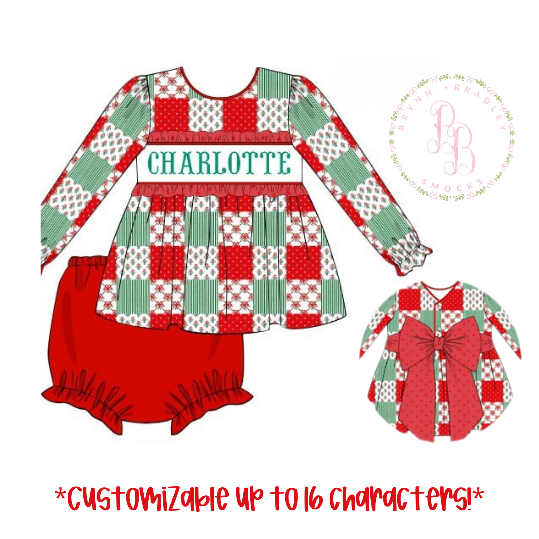 PO30: Patchwork Name Smocks Girl Diaper Set- ETA: October