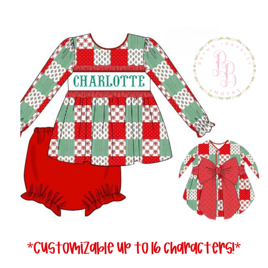 PO30: Patchwork Name Smocks Girl Diaper Set- ETA: October