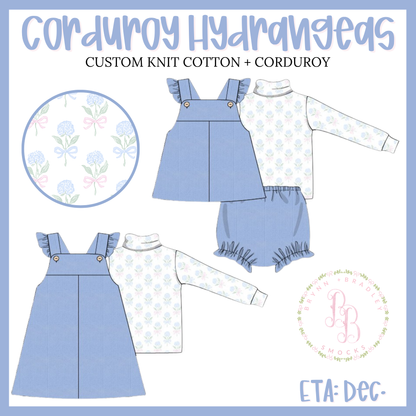 PO31: Corduroy Hydrangeas Girl Diaper Set- ETA: December