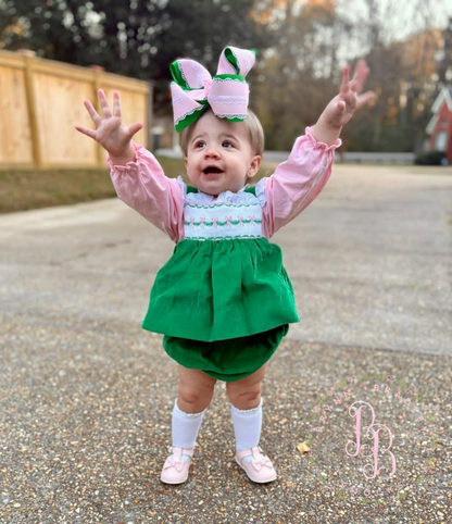 RTS: Girl’s Green Corduroy Bows Diaper Set