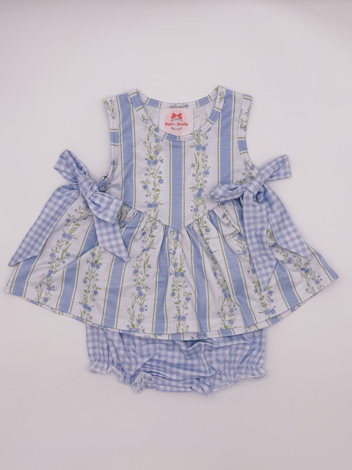 RTS: Blue Gingham + Vines Girl Diaper Set