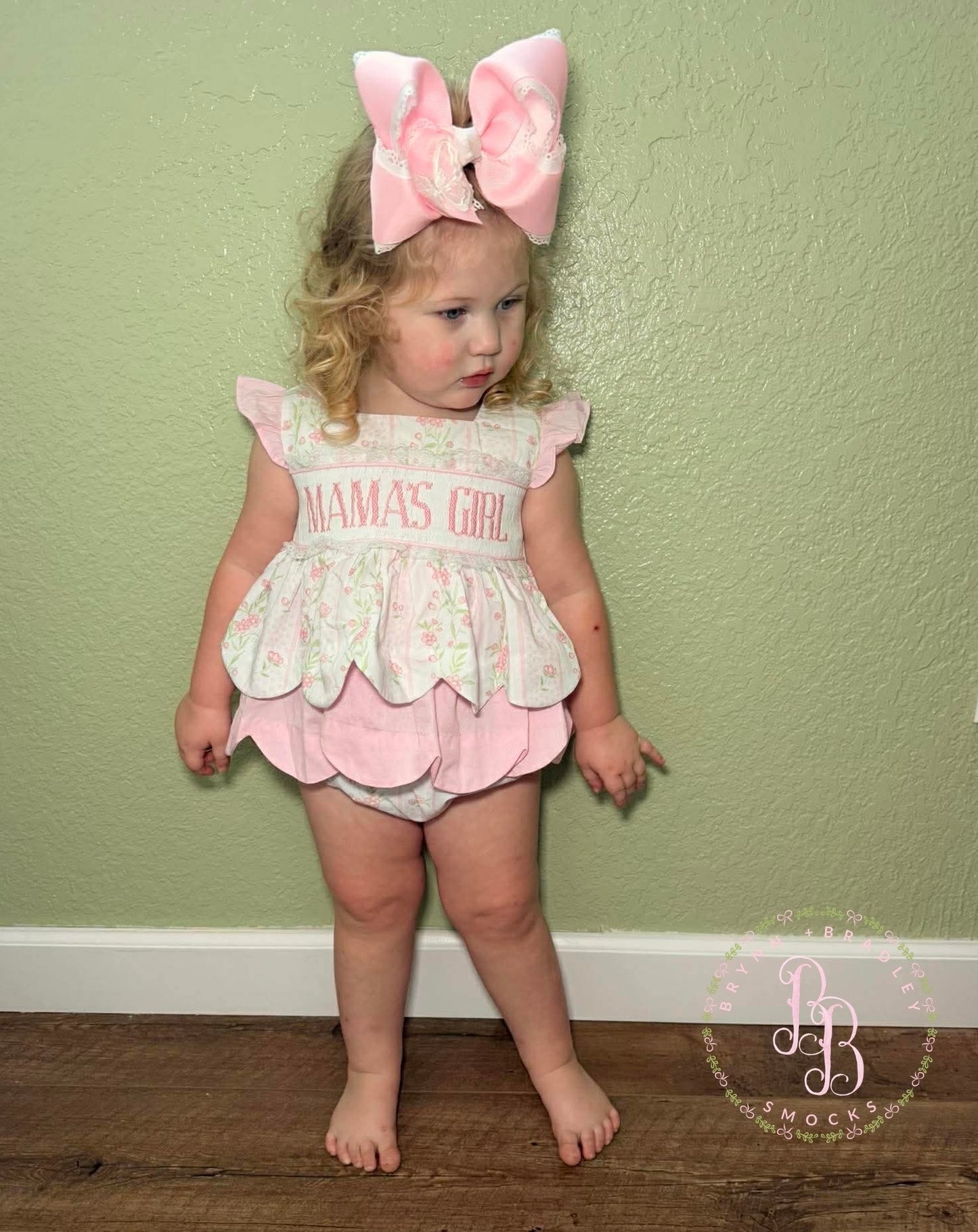 RTS: Emersyn’s Floral “Mama’s Girl” Girl Diaper Set + Dress