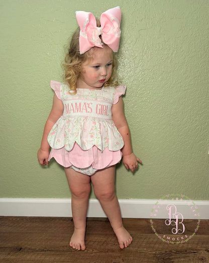 RTS: Emersyn’s Floral “Mama’s Girl” Girl Diaper Set + Dress