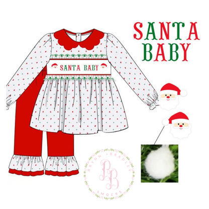 PO29: White Santa Name Smocks Girl Pants Set